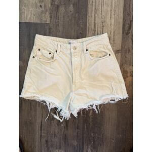 Zara Denim Cutoff Shorts Women Size 6 Cream Frayed Raw Hem High Rise